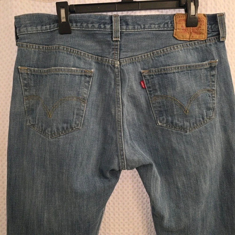 Levis 501‎ Jeans Mens 36x34 Mid Rise Straight Leg Button Medium Wash Denim Blue